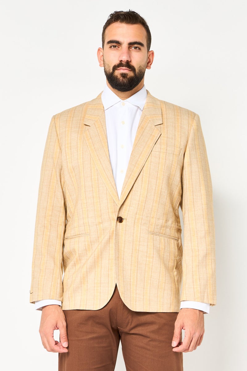 Asos Design Men Regular Fit Stripe Semi Formal Blazer, Beige - Image 1